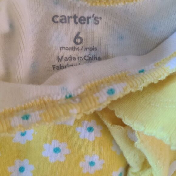 CARTER'S Onesies Set Of Two Daffodil Yellow Polka Dot and Floral Sz 6 Mos - Picture 5 of 12
